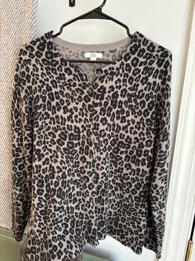 croft & barrow Taupe and Black Leopard Button Cardigan
